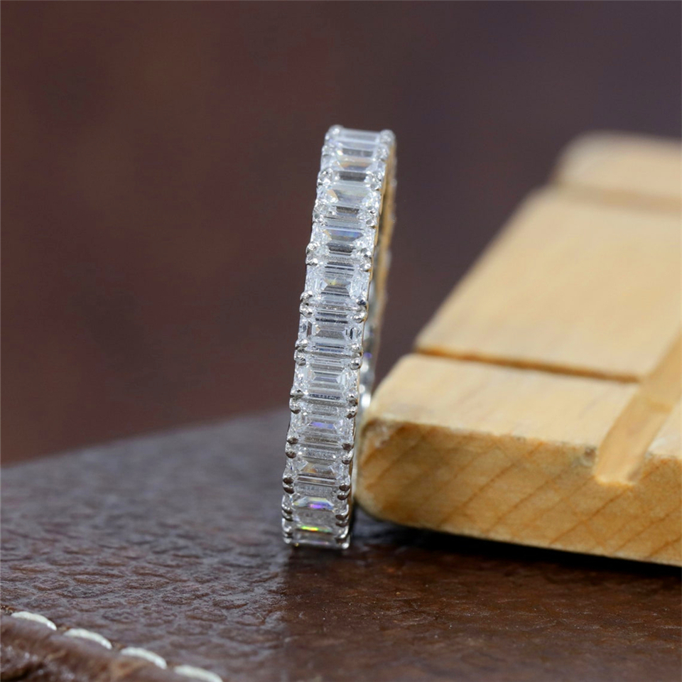 Real Gold Jewelry 18K Real Gold Ring 3.3*2.3mm Emerald Cut Lab Diamond Full Eternity Ring For Women Wedding Band Ring HPHT 18K Gold Diamond