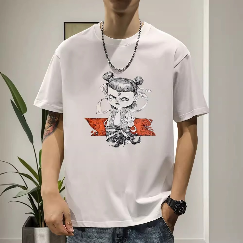 Summer 2025 New China-chic Cotton Round Neck Male And Female Youth Personality Designer T-shirt Nezha Printed Short Sleeve T-shirt Loose Casual Top