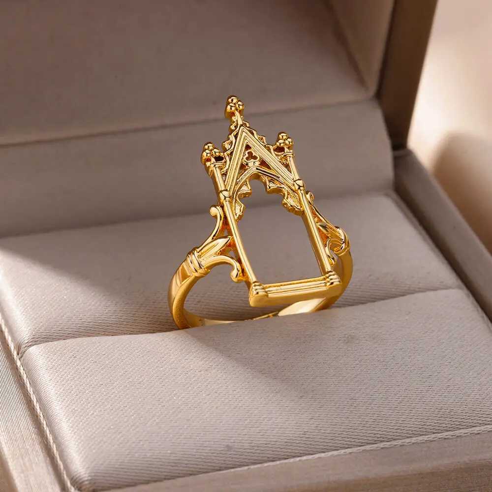 StainlESS Steel Magic Mirror Rings For Women Gold Plated Aesthetic Wedding Ring Castle Flower leaf Design Lighjt Luxury JewelryXJ250219