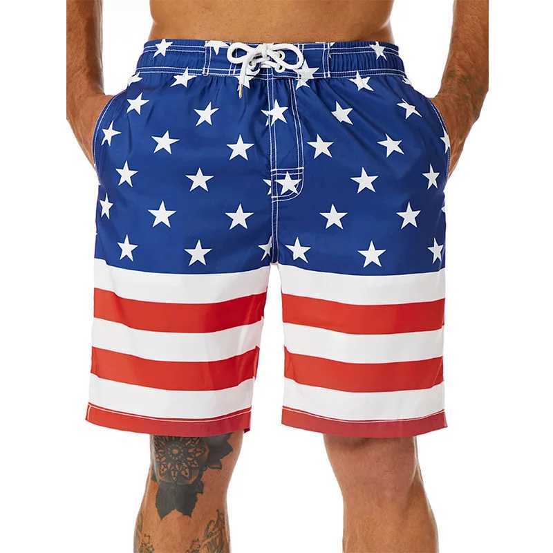 Men's Shorts Colorful Stripe Pattern Beach Shorts For Men USA Flag 3D Print Swim Trunks Summer Surf Board Shorts Loose Short Pants Streetwear z25
