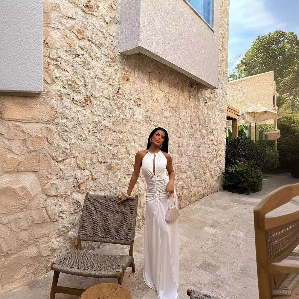 European and American summer women's sexy hollow out pleated slim fit long private dress hair replacement 2025 new style temperament chic elegant