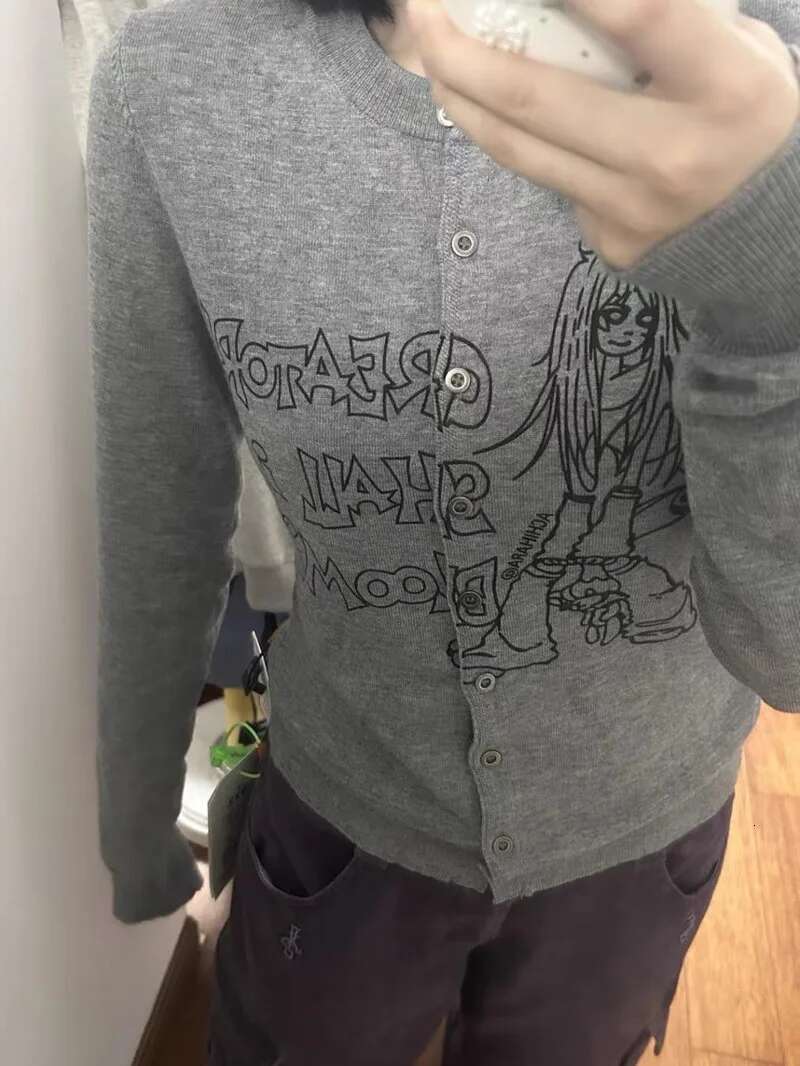 Haruku Long Sleeve Knit Cardigan Hoodie Japanese Style Y2k Gyaru Goth 90s Vintage Design T-shirt Trend Retro 2000s Outerwears