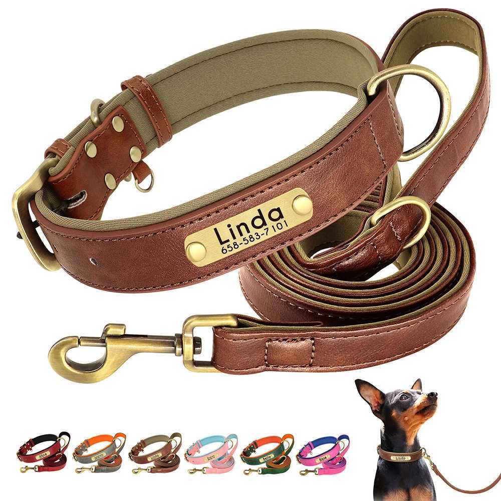 Customized Leather Dog Collar Leash Set Soft Padded Leather Collar For Small Medium Large Dogs With Free Engraved NameplateXJ250218