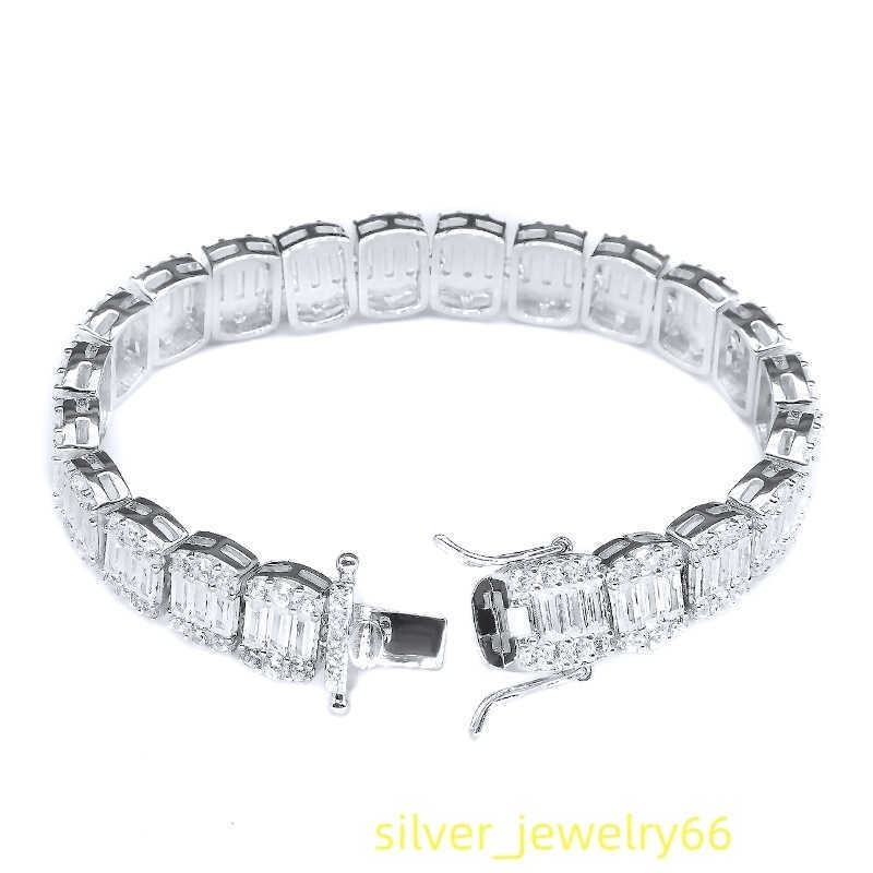 Luster Jewelry Hip Hop Jewelry 925 Sterling Silver Jewellery VVS Moissanite Tennis Bracelet With Green Emerald Gemstone for Men