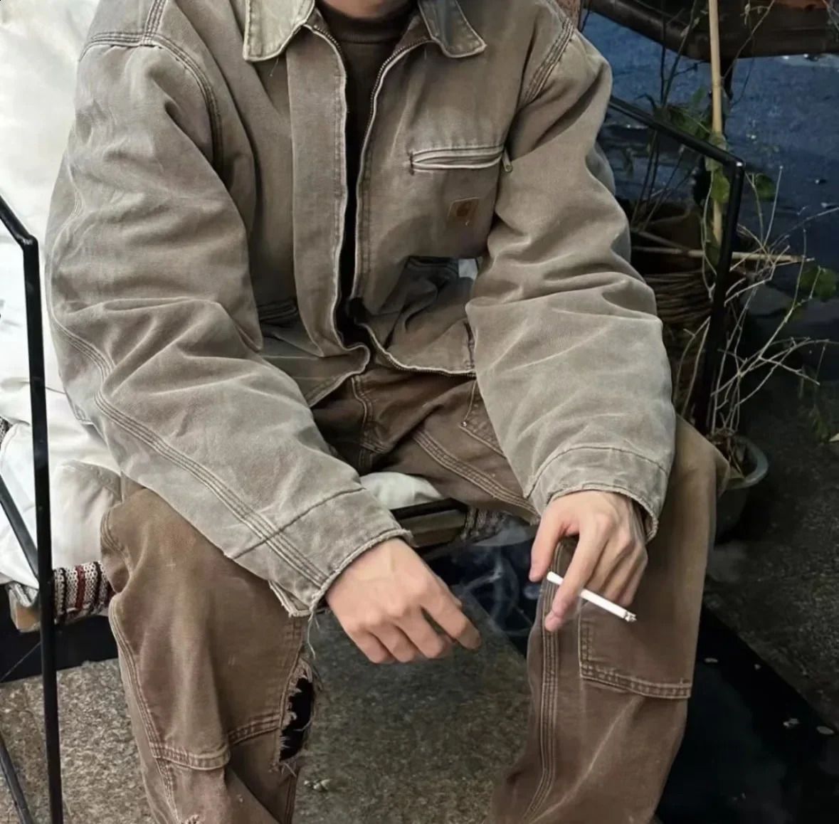 High-Quality Used J97Canva Loose-Fit Jacket Casual Scene Zipper Up Coat Free Size Non- Causal Clothing From China 250214