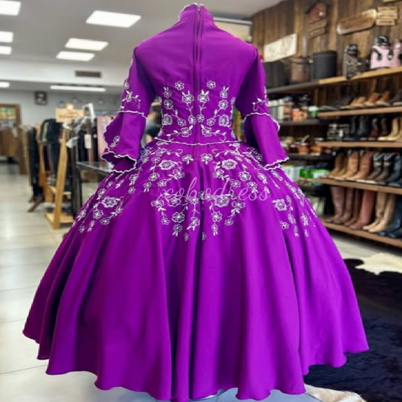 Carnival Women's Purple Evening Dress 2025 Civil War Steampunk Prom Dress Embroidery Flamenco Formal Occasion Party Robe De Mariee Long Sleeve Ve