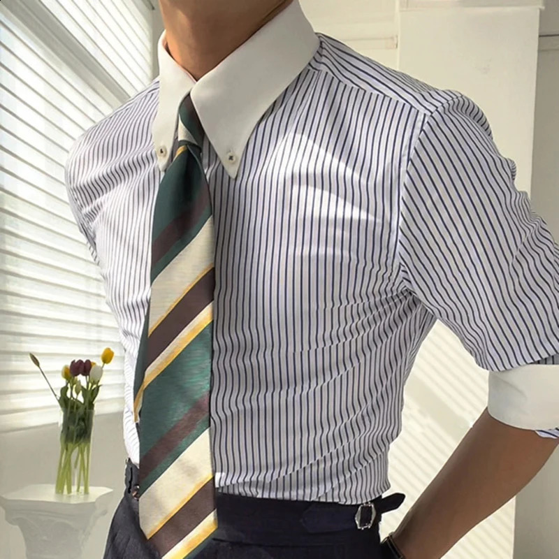 Casual Stripe Shirt Retro Shirt Dress Masculine Shirt Social Contrasting Color British Style Men Long Sleeve Striped Shirt 250214CJ