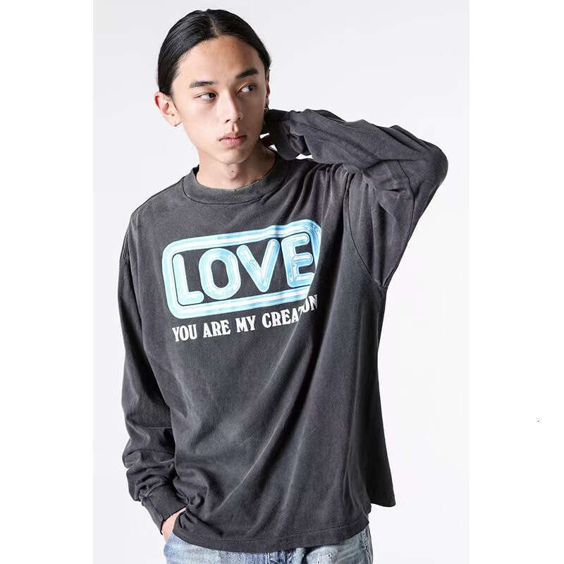 SAINT Mxxxxxx FW25 American Origami Thousand Paper Crane Pattern Printed Long Sleeve T-shirt Men's and Women's Trendy Cotton
