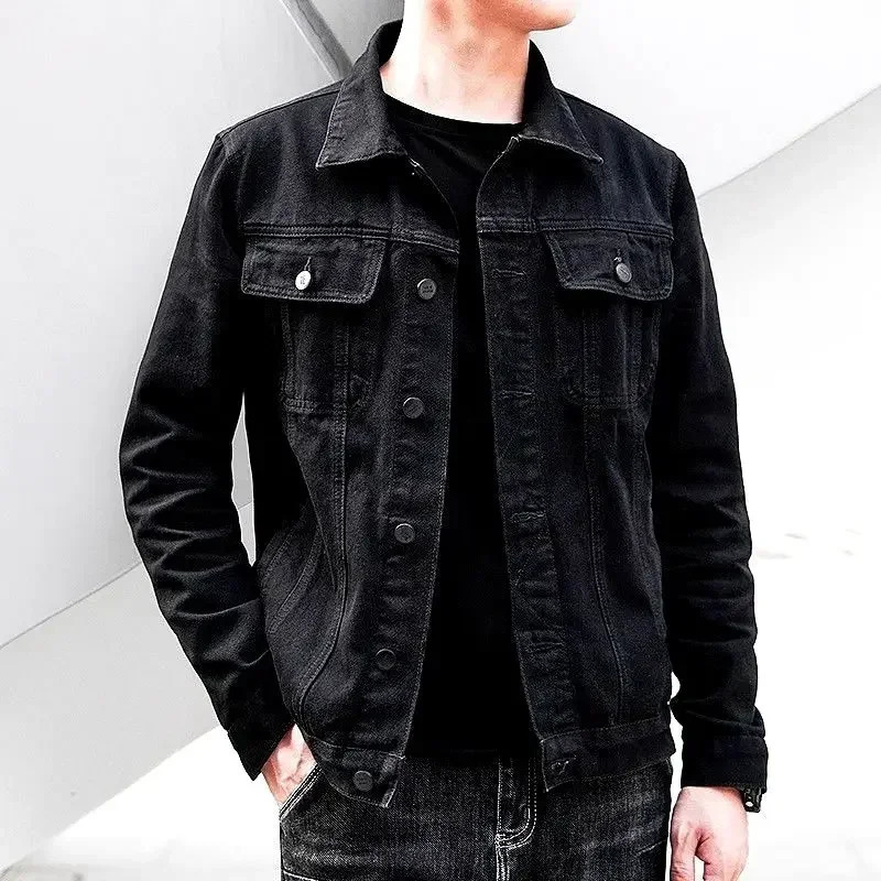 Denim Jackets Man Black Button Jeans Coat for Men Rock Cowboy One Piece Original ed ner Korean Clothes Y2k G 250214
