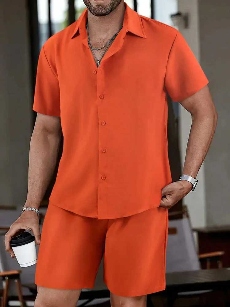 New Mens Short Sleeve Shirt And Shorts Set Summer Everyday Fashion Mens Short Sleeves Beach Pool Party Mens Casual ShortsXJ250218