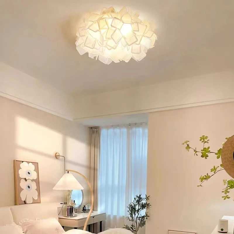 Romantic White Flower LED Ceiling Lights Bedroom Restaurant Living Room Lamp Remote Control Dimming Home Decor Hanglamp PVC Z250219