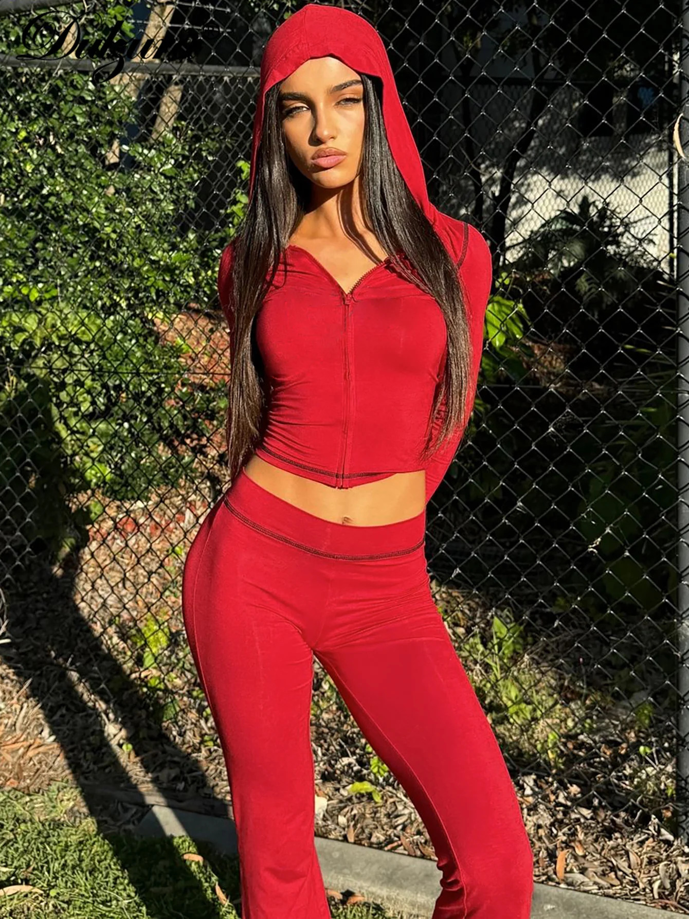 Dulzura Sexy Bodycon Matching Suits Long Sleeves Hoodies Zipper Top Pants Suit 2 Pieces Sets Women Outfits Party Club Sport Y2K 250218