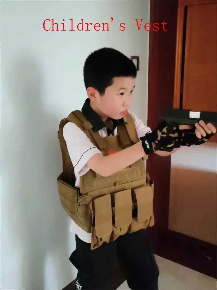 Child Nylon Webbed Gear Tactical Vest Body Armor Hunting Carrier Kid Accessories 6094 Pouch Camouflage Camo Training VestXJ250219