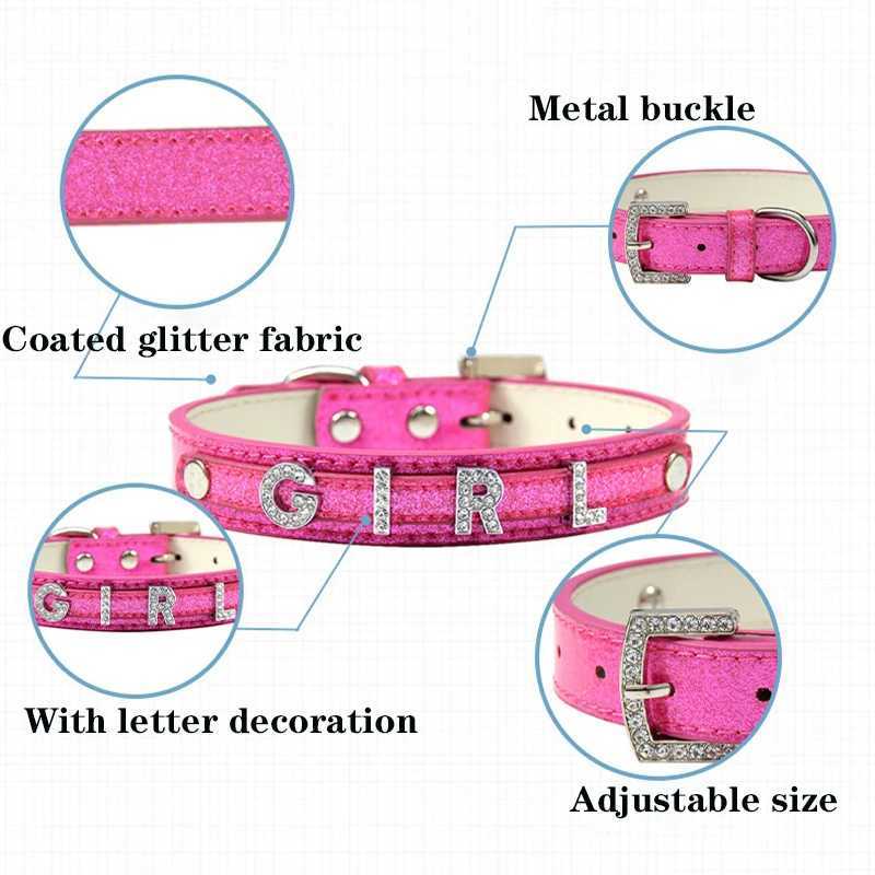 Personalized Dog Collar Sparkling Water Diamond DIY Name Small Cat Leather Collar Small Large Dog Collar Nameless Pet Accessories W250219