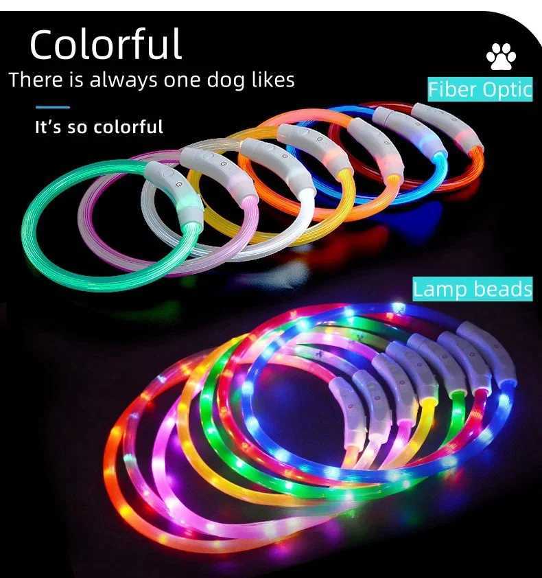 Pet dog LED light collar lights up anti loss dog collar USB charging dog collar W250219