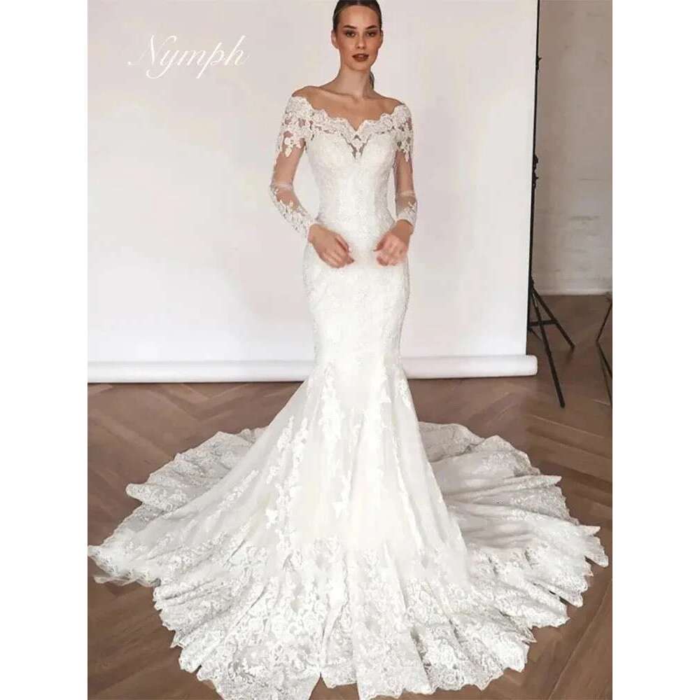 Customized Mermaid Wedding Dresses For Women Lace Sequins Bridal Gown Long Sleeves Skirt Detachable Train Dress