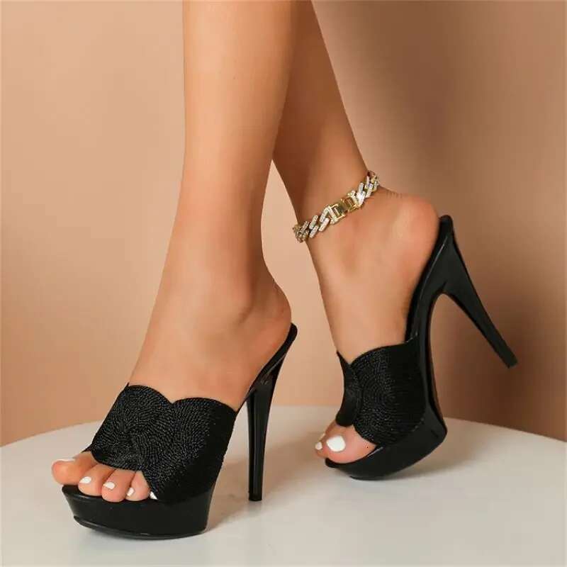 Summer Street Style Women Slippers Fashion Platform Open Toe Thin High Heels Ladies Nightclub Party Prom Shoes