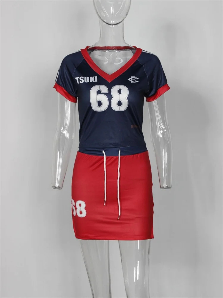 kliou Panelled Casual Women 2 Piece Set Summer Tracksuits Short Sleeve V-neck T-shirtsSolid Bandage Mini Skirts Female Outfits 250218