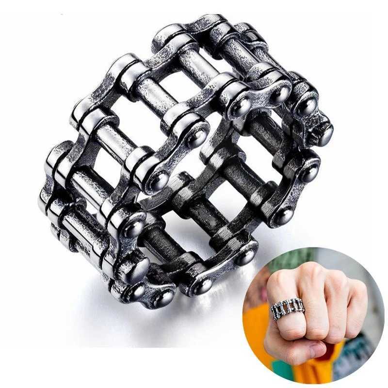 Vintage Gothic Bicycle Style Chain Rings for Men Creative Punk Rock Male Link Ring Trendy Motorcycle Chain Hiphop Unisex JewleryXJ250219