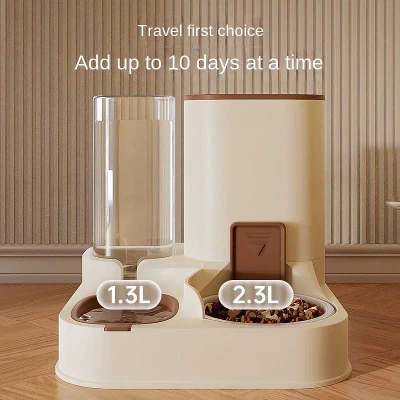 Dog Feeders New automatic feeder for cat and dog food bowl with water fountain dry wet separation pet dog cat food storage dispenser container H250218