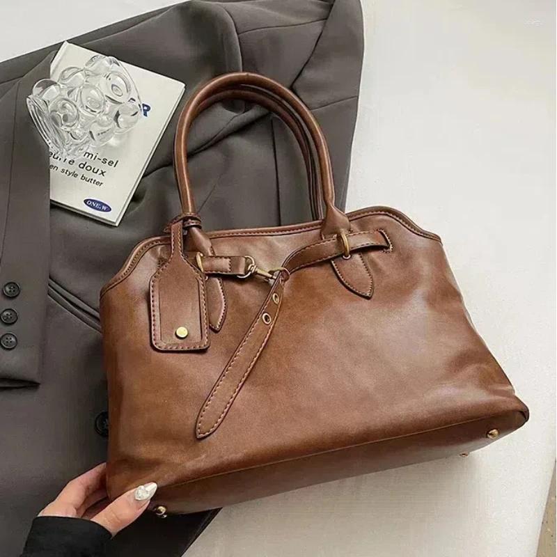 Totes PU Leather Retro Tote Bag For Women 2025 Winter Trend Fashion Y2K Handbags Females Travel Shoulder Crossbody Bags hurenlakeshoes