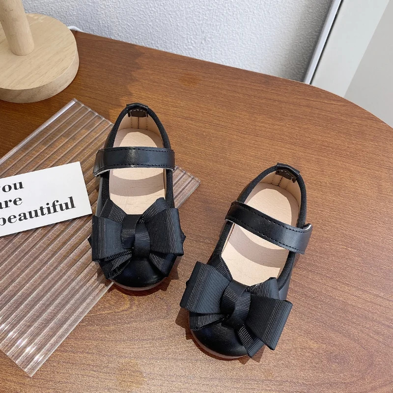 Girls Princess Shoes Bowtie Party Chic Spring Kids Flat Shoe Non-slip Pu Leather Four Colors Toddler Children Mary Janes 21-30 250219
