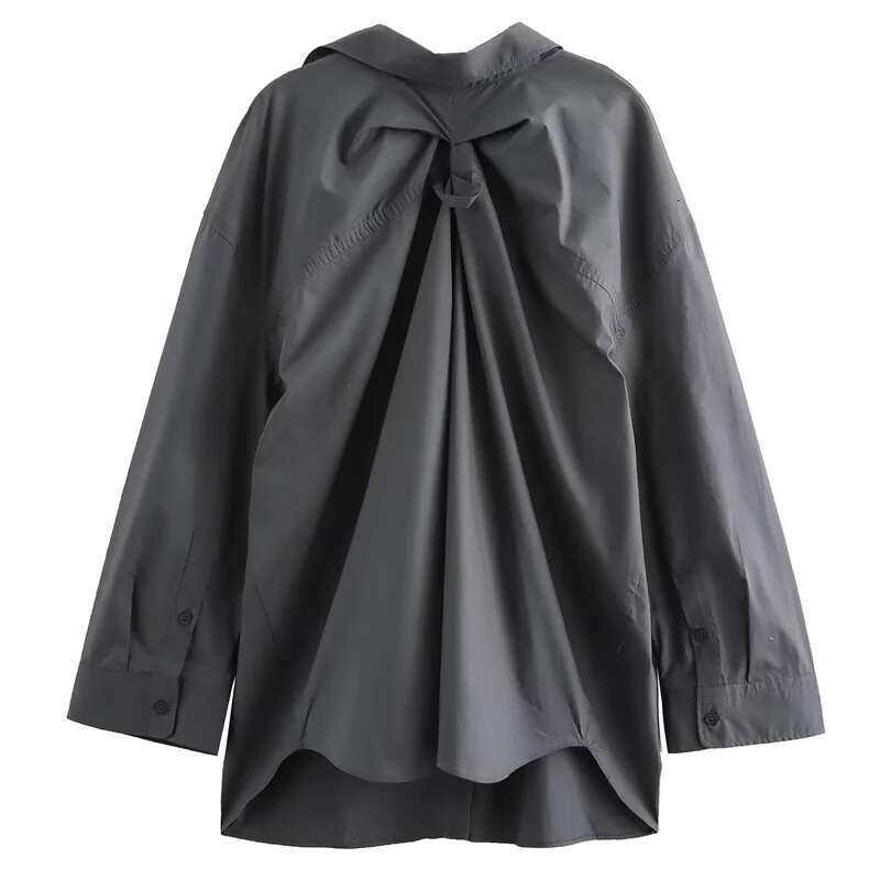 TRAF 2024 Woman Shirts & Blouses Women Bury Oversized Shirt Long Sleeve Frill Elegant Ruffle Loose Fit Blouse