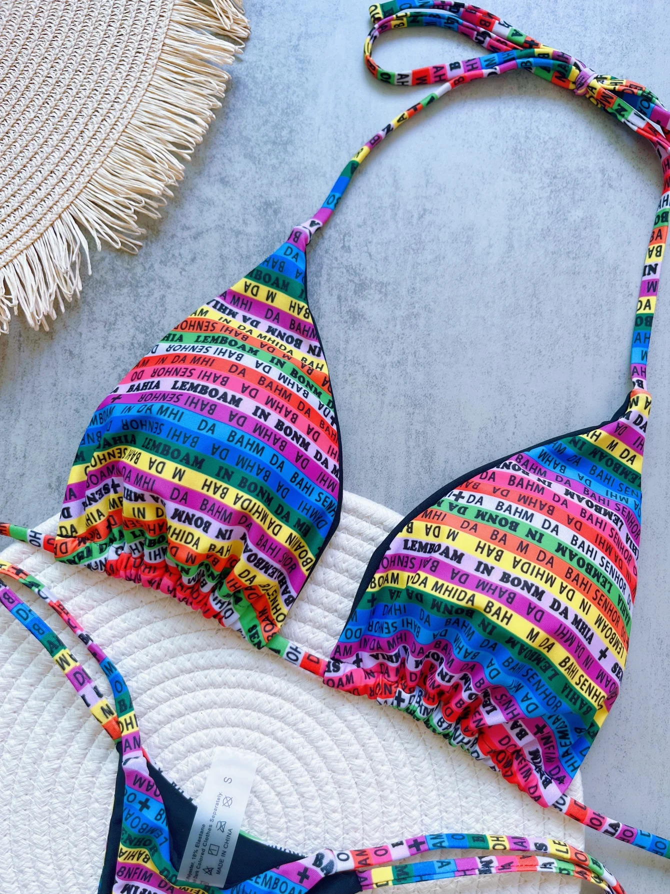 RUOTONSEPT Letters Printed Colorful Mini Thong Bikini Women Swimwear Female Swimsuit Twopieces set Bather Bathing Suit 250219