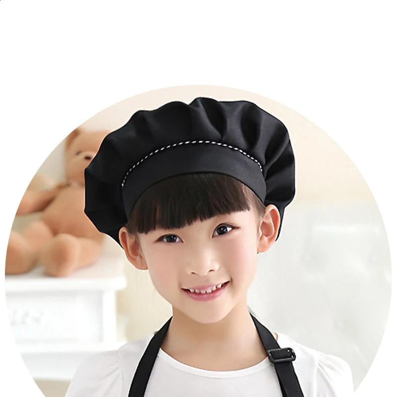 Children Personalized Kitchen Hat Fashion Solid Color Elastic Band Cooking Cap Boys Girls Toddler Dance Christmas Chef Hats 250117