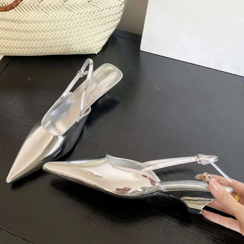Fashion Pointed Toe Buckle Strap Sgback Women Pumps Design Style Wedges Low Heels Party Dress Mule Shoes