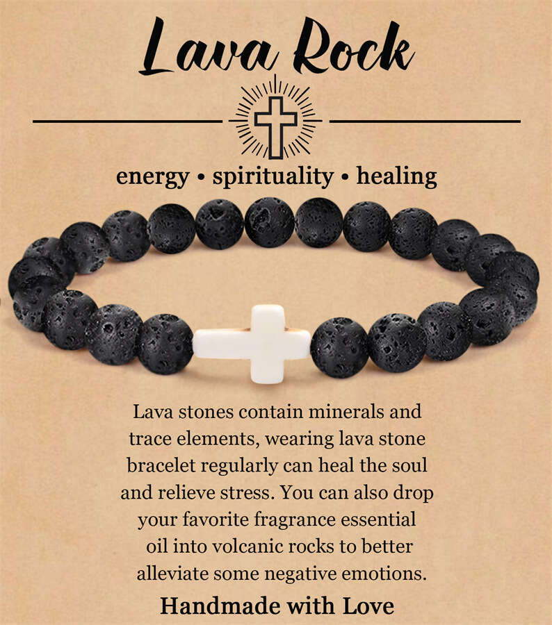 Natural Stone Cross Pink Zebra Elastic Bead Men's and Women's Gift Card Bracelet