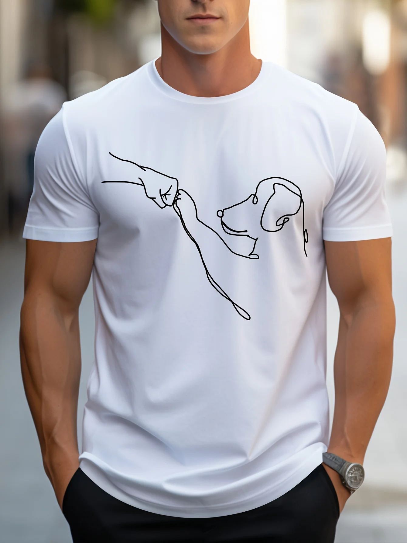 Mens 100% cotton casual sports loose fit Funny Dog First print round neck short sleeved T-shirt top 250217
