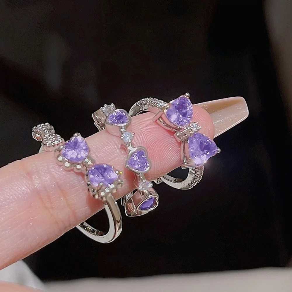Fashion Zircon Opening Finger Ring Y2K Pink Crystal Irregular Heart Rings for Women Sweet Girls New Kpop Party Jewelry GiftsXJ250219