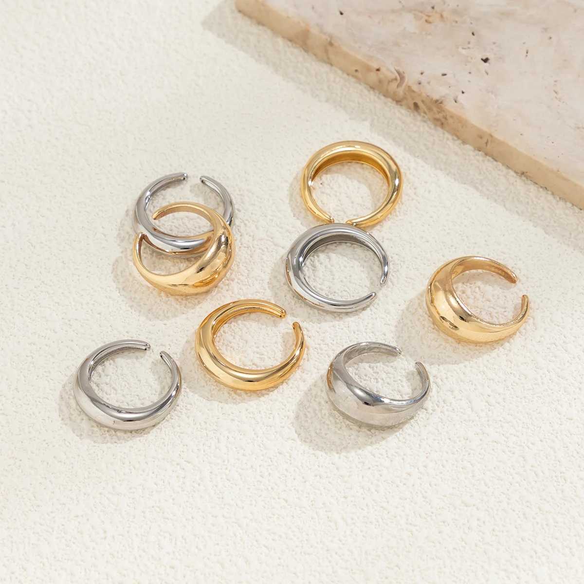 8 Pcs Chunky Open Smooth Surface Rings Set for Women Trendy Gold Color and Silver Color Mixed Finger Rings Accessories FashionXJ250219