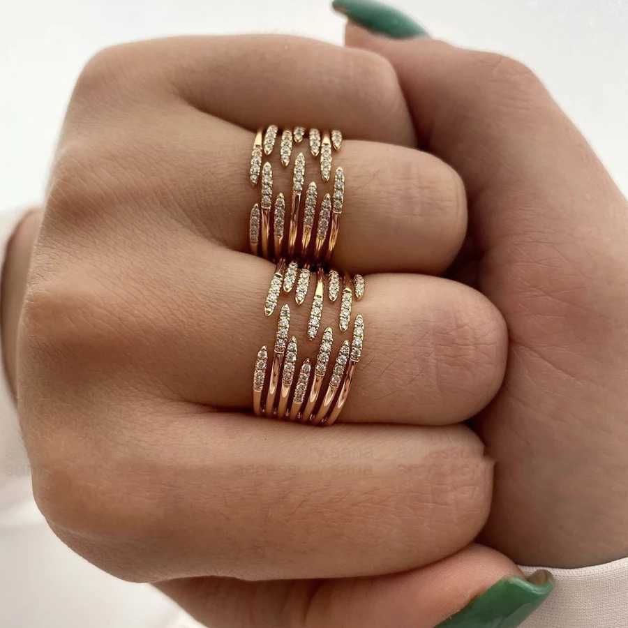 Zircon Double Crossed Shape Rings For Women Gold Plated Stainless Steel Cross Ring Luxury Wedding Couple Rings Aesthetic JewerlyXJ250219