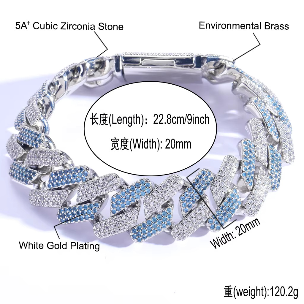 New Hiphop 20mm k Iced Out Color Dia Moissanite Bracelet Men's Body Jewelry Gold Cuban Chain