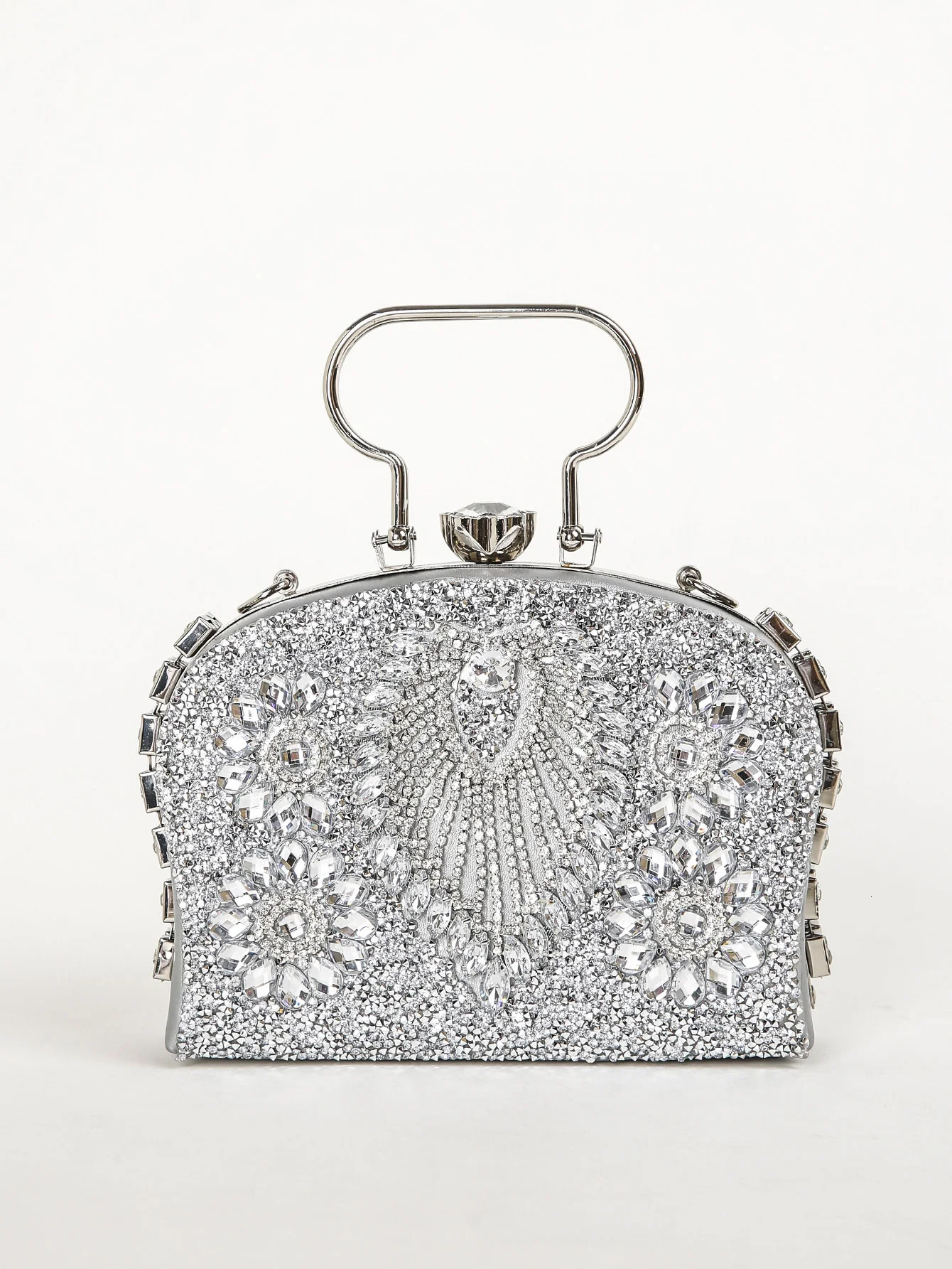 1PC Blue Glitter BlingShiny GlamorousElegantExquisite Small Rhinestone Decor Boxy Evening Bag 250218