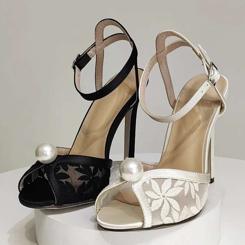 Fashion Gladiator Hollow Out Buckle Women Strap Sandals Sexy Design Pearl Peep Toe High Heels Stripper Summer Shoes