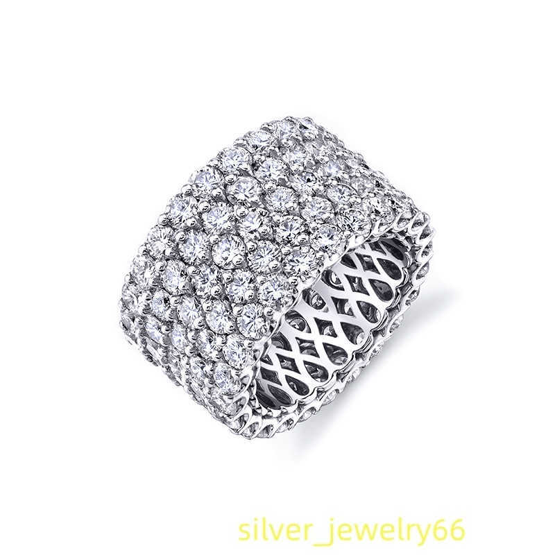 Luster Jewelry S925 Sterling Silver D Color Flawless GRA 5 Row Tennis Moissanite Band Eternity Rings