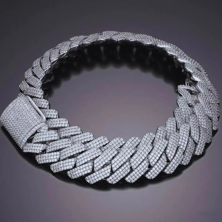 8mm 10mm 12mm sterg sier Necklace Gold Plated Iced Out Hiphop Spring Clasp Moissanite Dia Cuban k Chain