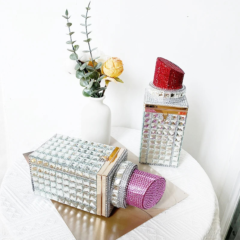 y Fashion Lipstick Bag Bling Crystal Clutches Rhinestone Banquet Evening Purse Women Wedding Handbag 250218