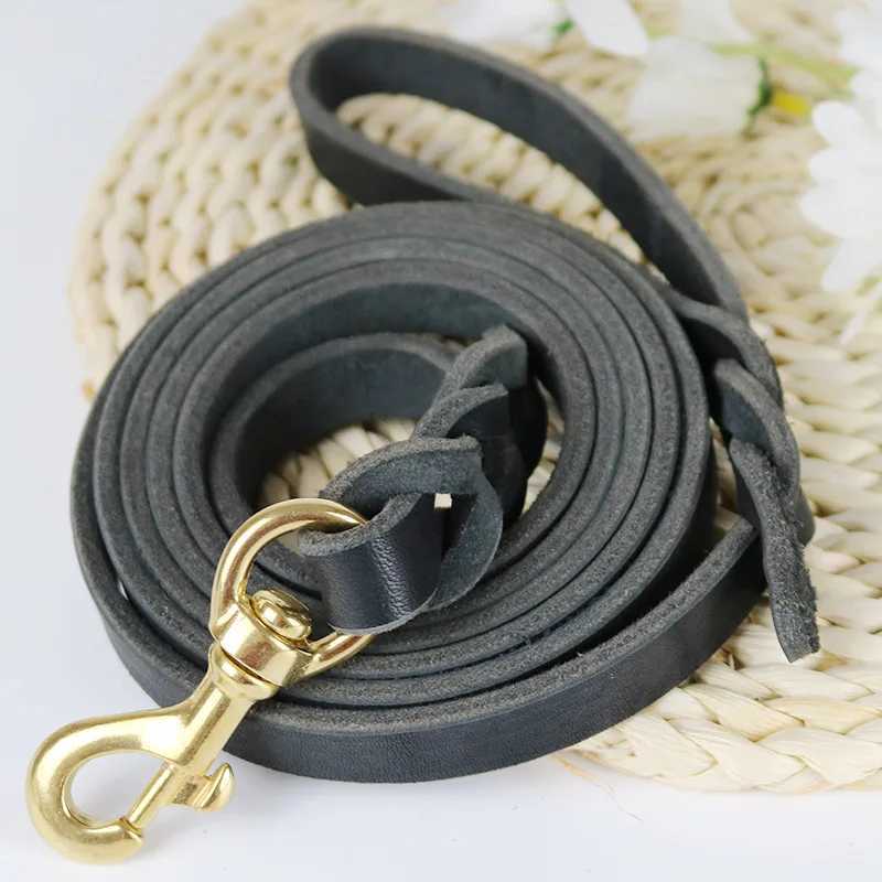 1.2-2.1m Dogs Leads with Hook Genuine Leather Leash Pet Walking Training Brown Black Colors for Medium Pet Shepherd GreyhoundXJ250218
