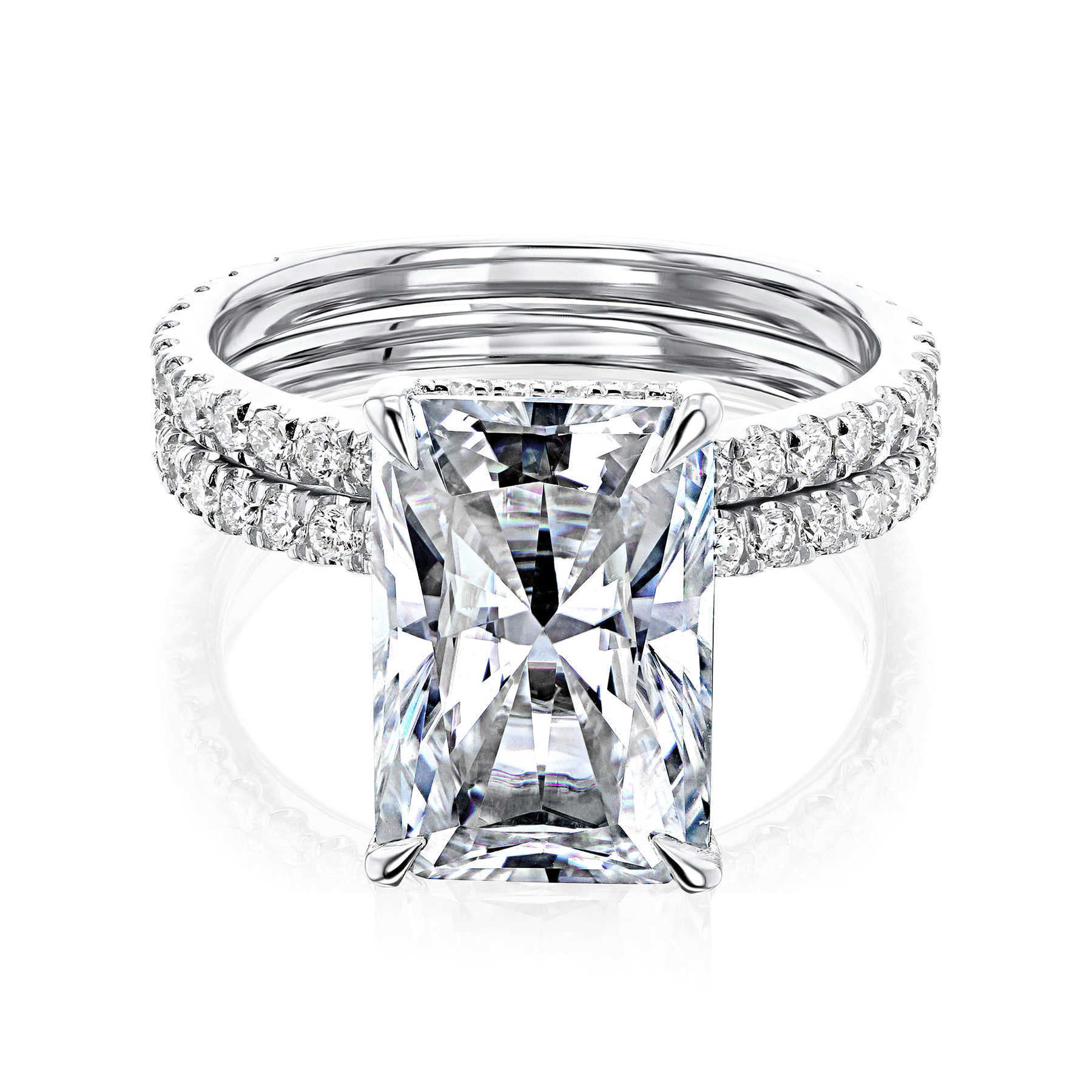 Luster Customized Hidden Halo 9k/10k/14k/18k Gold Moissanite Band 4.5ct Radiant Cut Moissanite Wedding Ring Sets for Women