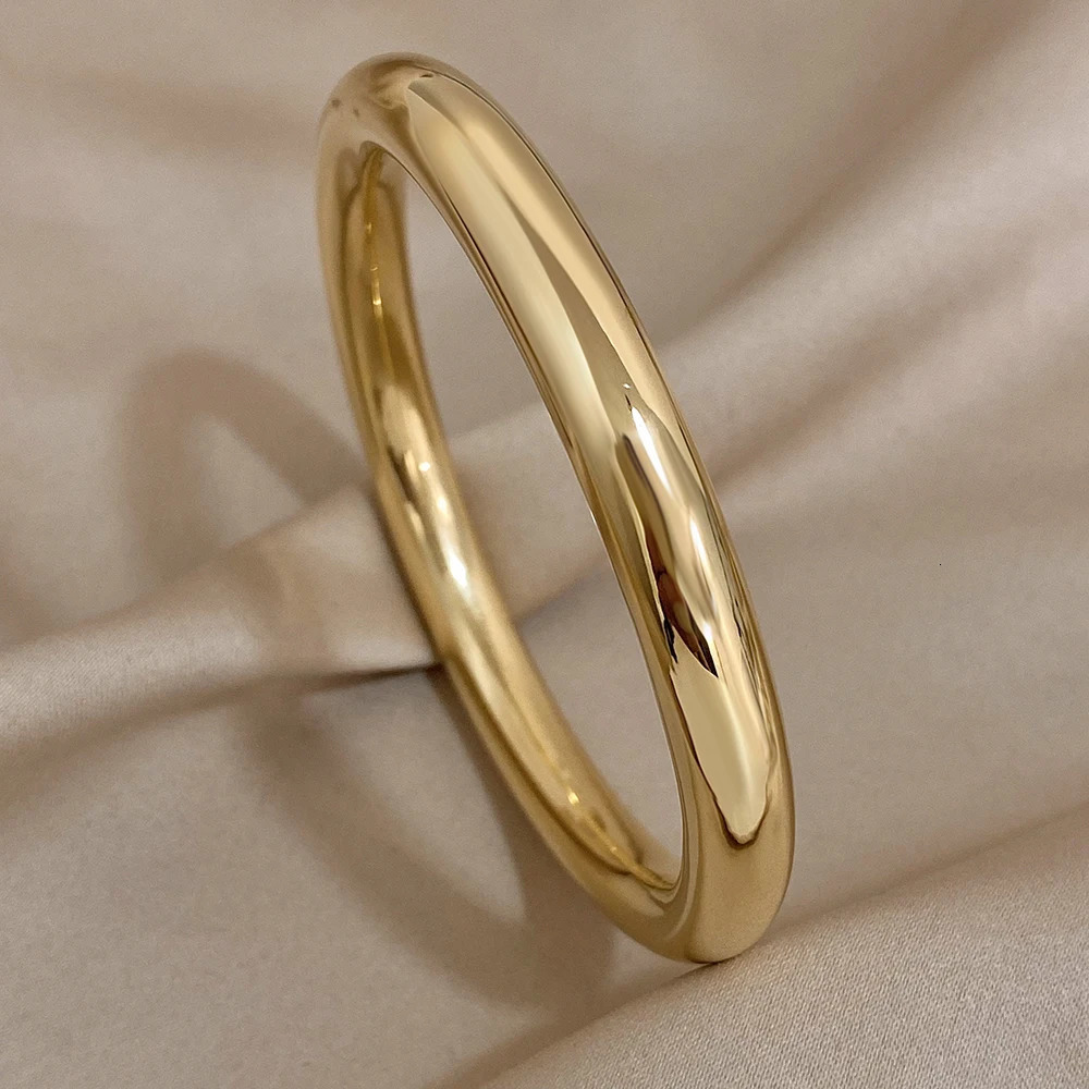 Glossy Solid Color Thick Bracelet Stainless Steel Bangle for Women Cuff Wirstband Smooth Waterproof Charm Bracelets Jewelry Gift 250213