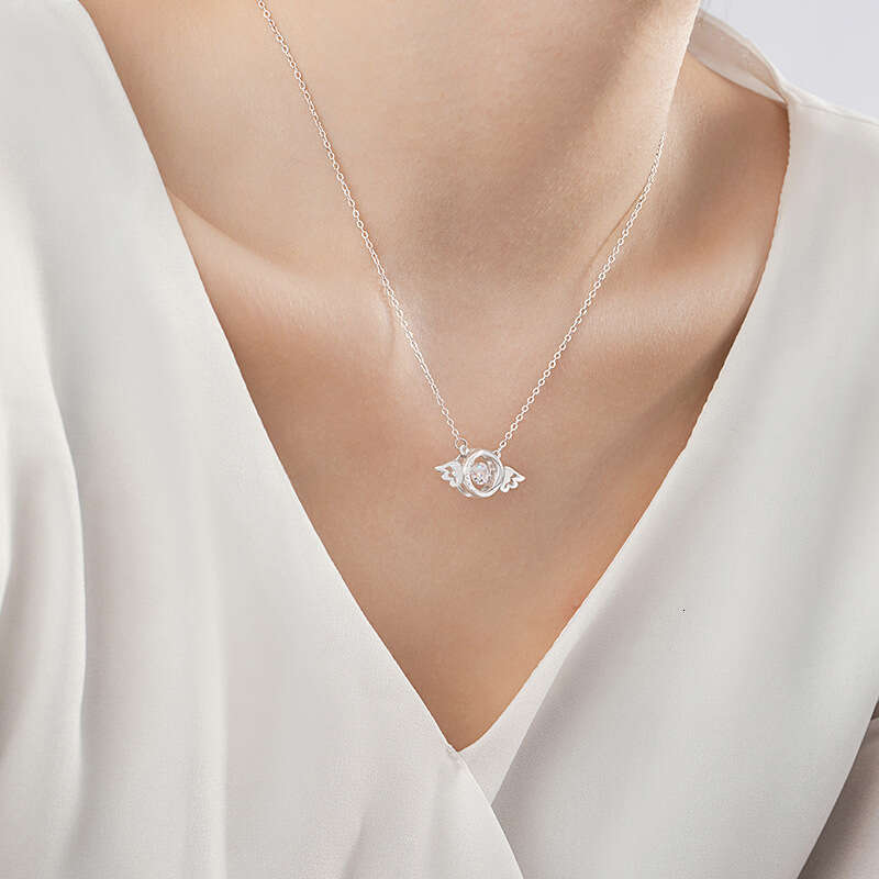 Angel Wings Pure Sier Dynamic Necklace Women's Light High Grade Love Collar Chain Instagram Wing Pendant