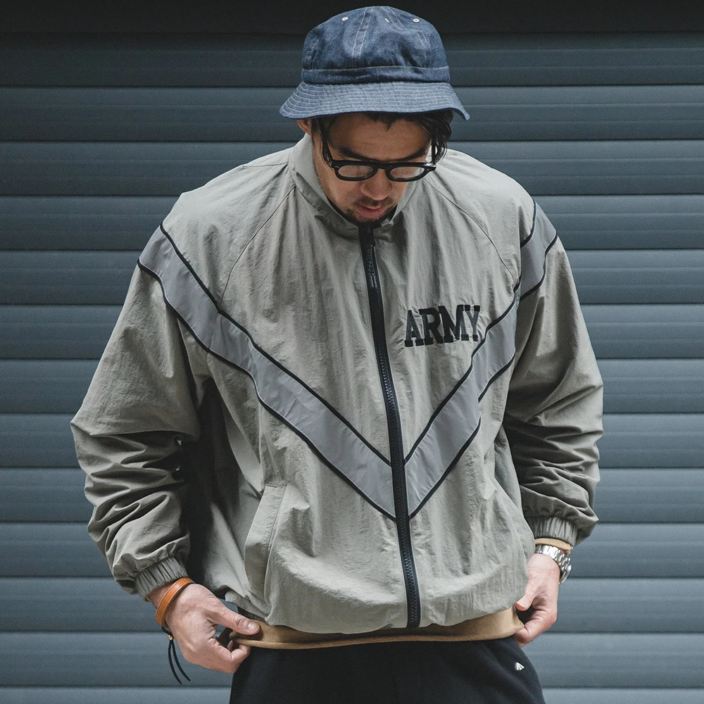 Maden ARMY Reflective Hooded Contrasting Color Bomber Jacket Sports Quickdrying Loose IPFU Training Suit for Mens Daily 250214