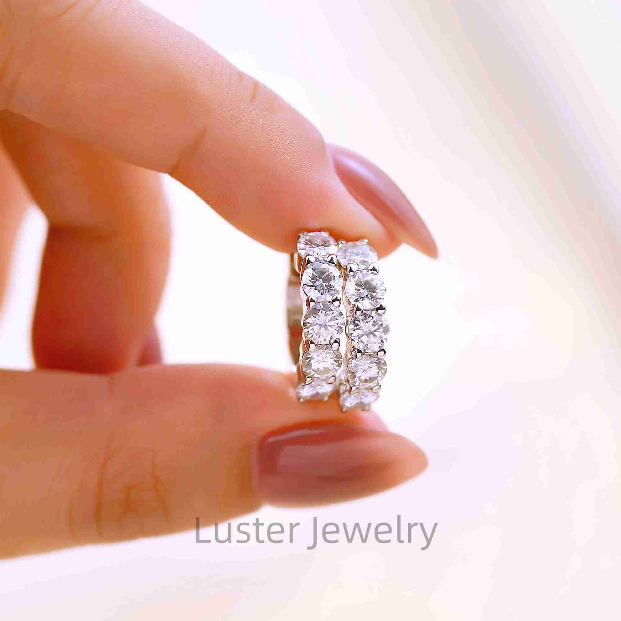 Luster Bling 0.3ct Round Moissanite Diamond Half Eternity Pave Huggie Silver 925 Moissanite Hoop Earrings for Girls