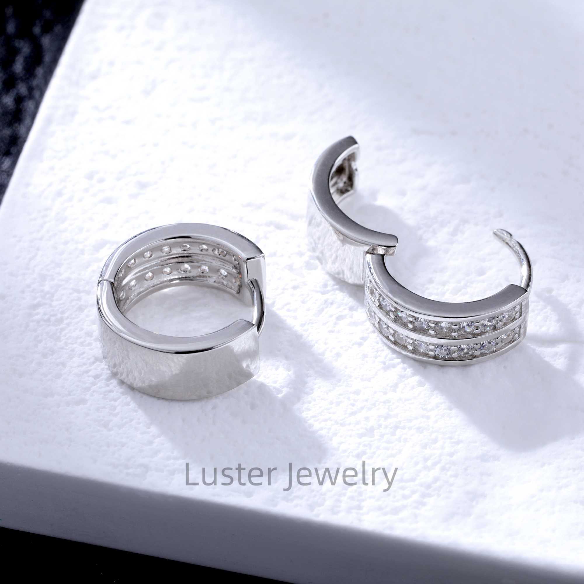 Luster Classic Daily Wear Small Round Brilliant Cut Moissanite 925 Sterling Silver Double Row Moissanite Huggies Earrings
