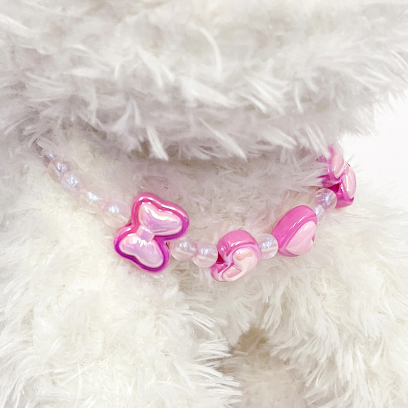 Fashion Bead Dog Necklace with Sparkling Bow Heart-shaped Decoration, Exquisite Cat Dog Neck Decoration Necklace for Small Medium Dogs, Adjustable Pet