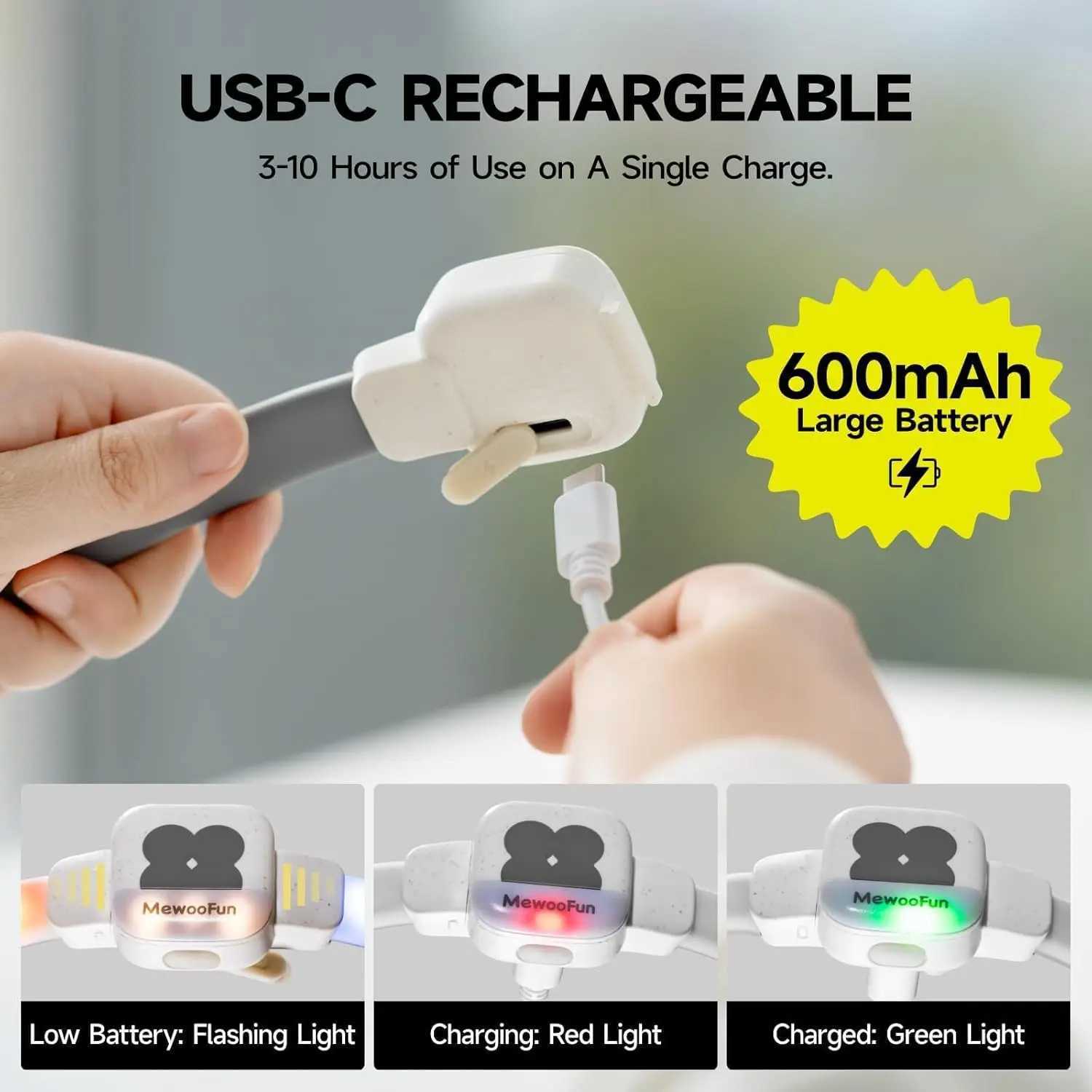 Mewoofun luminous dog collar LED with USB charging emits light in the dark waterproof dog necklace 6 flashing modes suitable for dogs W250219